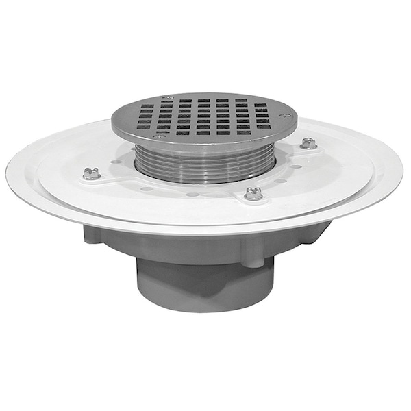 Jones Stephens 4in. Heavy Duty PVC Drain Base with 3-1/2in. Metal Spud and 5in. Polished Brass Strainer D50015 - main
